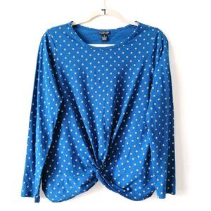 Us Polo Assn. Womens Blue Round Neck Twisted Hem Micro Floral Blouse Size S